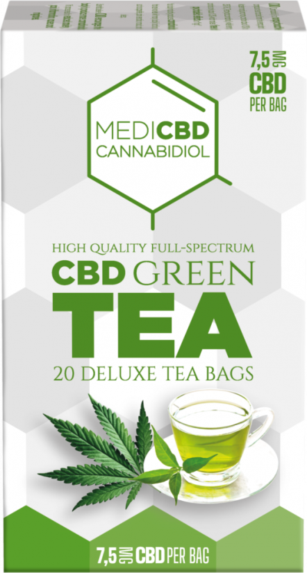 Tè verde MediCBD (scatola da 20 bustine di tè), 7,5 mg di CBD - Cartone (10 scatole)