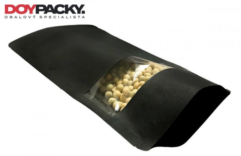 DOYPACK FERMETURE ÉCLAIR / le noir papier kraft avec fenêtre - 100ks X 100ml, 250ml, 500ml