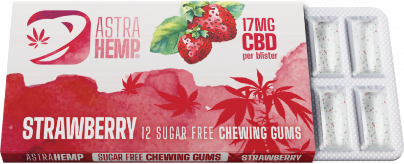 Astra Hemp Strawberry Hemp tyggjó (17 mg CBD), 24 kassar til sýnis