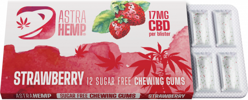 Astra Hemp Strawberry Hemp Chewing Gum (17 mg CBD), 24 boîtes en présentoir