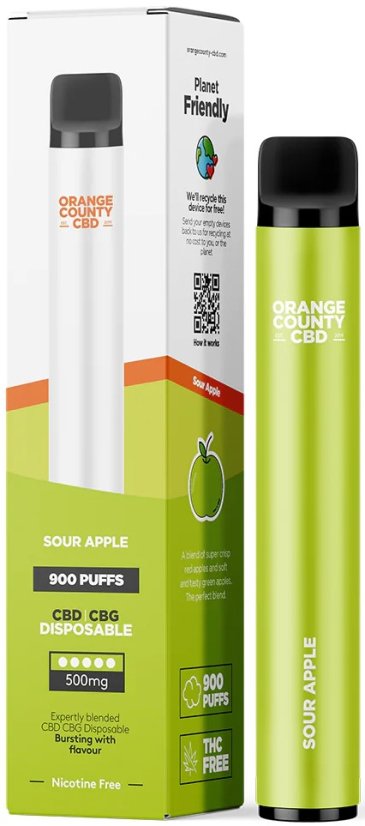 Orange County CBD Vape Pen Sour Apple, 250 mg CBD + 250 mg CBG, 3 ml, (10 pezzi/confezione)