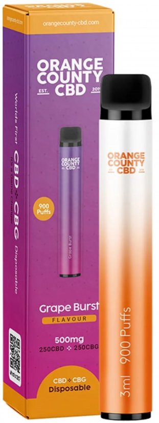 Orange County CBD Vape Pen Grape Burst, 250mg CBD + 250mg CBG, 2ml