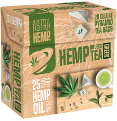 Astra kaņepju zaļā tēja 25 mg kaņepju eļļa (kaste ar 20 piramīdas tējas maisiņiem) - kartona kārba (10 kastes)