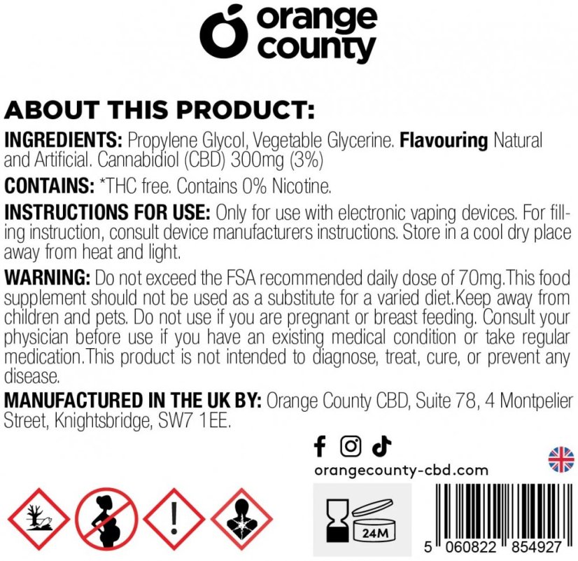 Orange County CBD E-Líquido The OC, CBD 300 mg, 10 ml