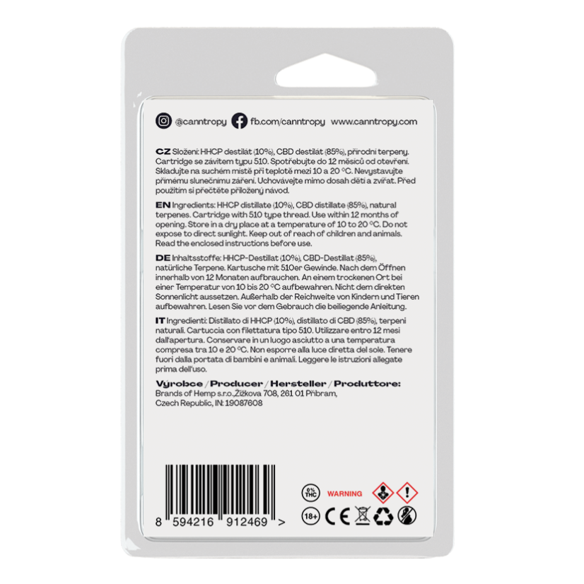 Canntropy HHCP-kassett Sour Tangie - 10 % HHCP, 85 % CBD, 1 ml