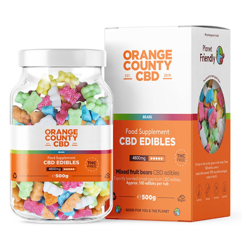 Orange County CBD Nallekarkkeja, 100 kpl, 4800 mg CBD, 500 G