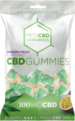 MediCBD Passion Fruit Flavored CBD Gummy Bears (300 mg), 40 poser i karton