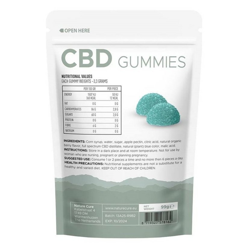 Nature Cure CBD mustikakummid - 750 mg CBD, 30 tk, 99 g