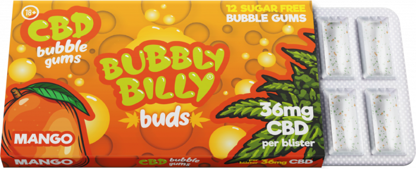 Gomma da masticare Bubbly Billy Buds aromatizzata al mango (36 mg di CBD), 24 scatole in esposizione