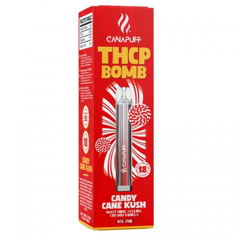 CanaPuff BOMB Candy Cane Kush 0,8 g THCp — vienreizējās lietošanas vape pildspalva, 2 ml