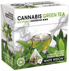 Zelený čaj Cannabis White Widow (škatuľka 20 pyramídových vrecúšok) – kartón (10 škatúľ)