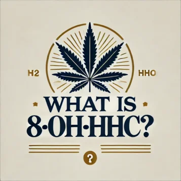 Hennepblad in een subtiele gouden cirkel en tekst: Wat is 8-OH-HHC?