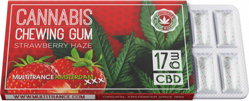 Chicle de Cannabis y Fresa (17 mg de CBD), 24 cajas en display