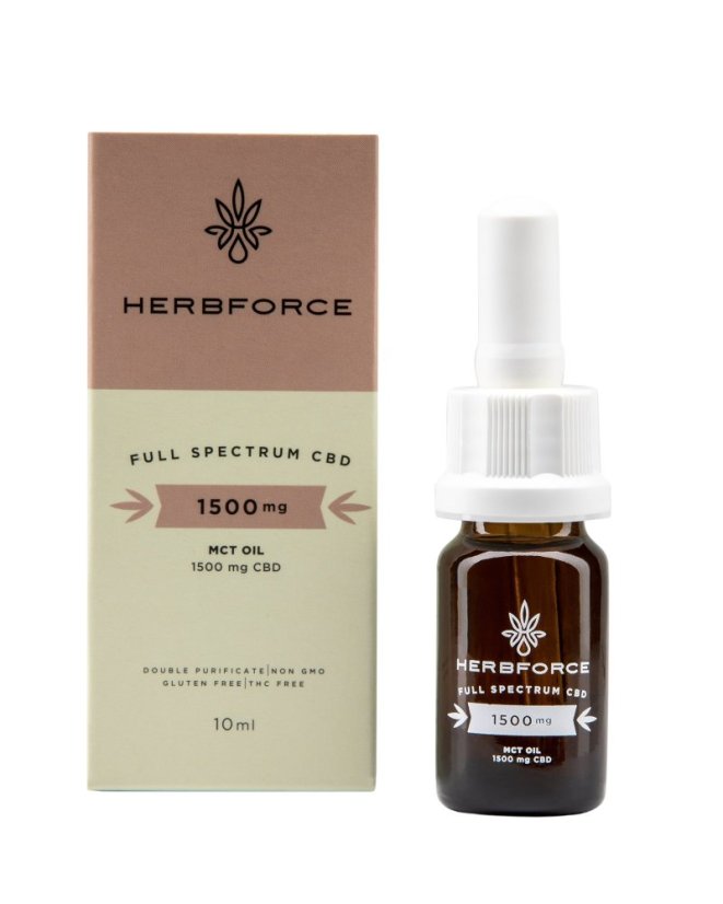 Herbforce Huile de CBD de coco MCT à spectre complet 15%, 10 ml, 1500mg CBD