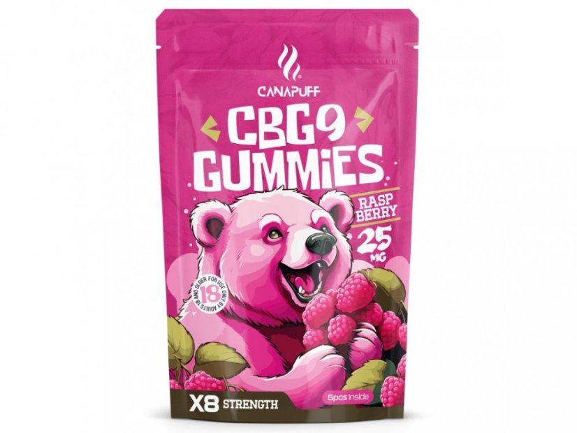 CanaPuff CBG9 Gummies Raspberry, 5 stk x 25 mg CBG9, 125 mg