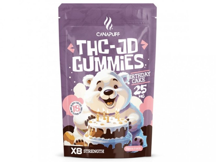 CanaPuff THCJD Gummies födelsedagstårta, 5 st x 25 mg THCJD, 125 mg