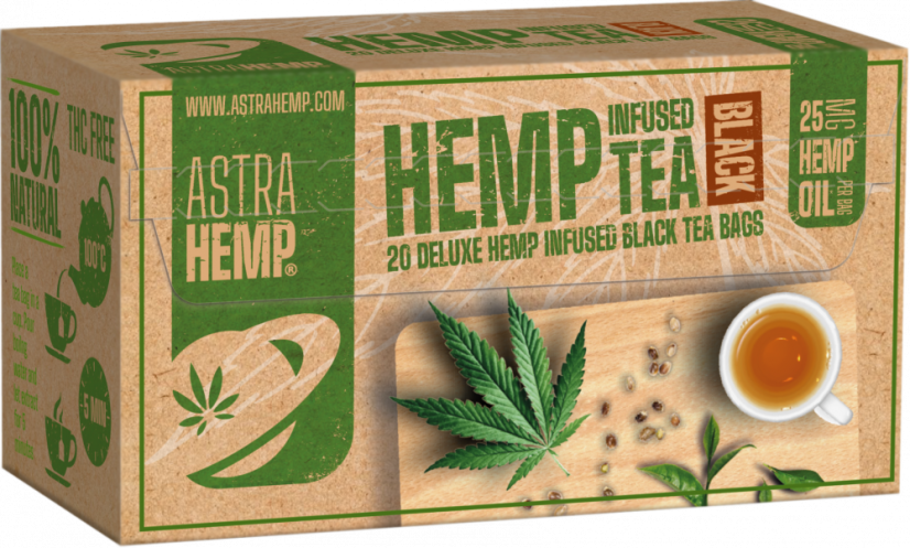 Astra Hemp Black Tea 25 mg Hemp Oil (eske med 20 teposer) - Kartong (10 esker)