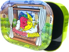 Best Buds Thin Box Rolling Tray with Storage, Strawberry Banana