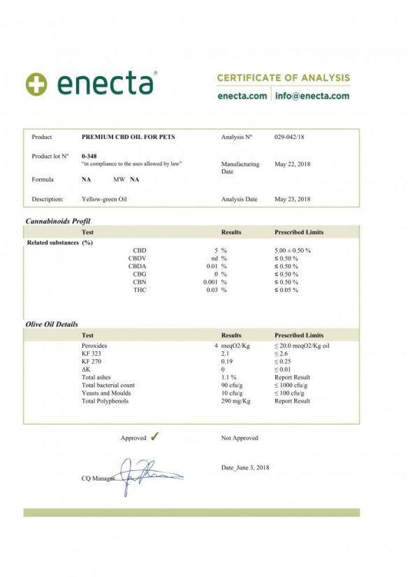 Enecta Olio di canapa CBD per animali 5%, 1500 mg, 30 ml