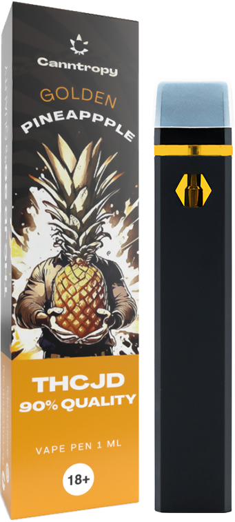 Canntropy Penna vaporizzatore monouso THCJD Golden Pineapple, qualità THCJD 90%, 1 ml, scatola espositiva con 10 pezzi