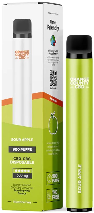 Orange County CBD Vape Pen Pomme Sour, 250mg CBD + 250mg CBG, 2ml
