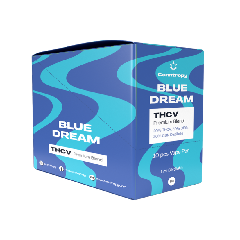 Canntropy THCV Pen Vape Vis albastru 1ml, 20% THCV, 60% CBG, 20% CBN - Cutie de afișare 10