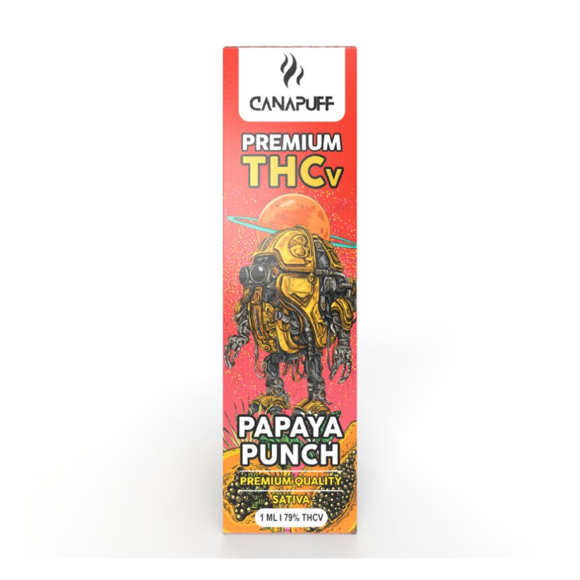 CanaPuff Papaya Punch 79% THCv - ერთჯერადი ვაიპ კალამი, 1 მლ