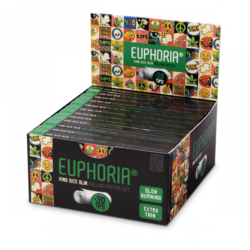 Euphoria King Size Slim Groovy papirji za zvijanje + filtri - škatla s 50 kosi