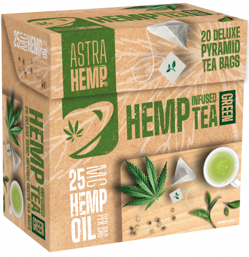 Ceai verde de cânepă Astra 25 mg ulei de cânepă (cutie cu 20 pliculețe de ceai piramidal) - cutie (10 cutii)