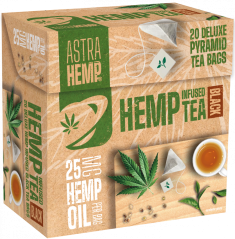 Astra Hemp Black Tea 25 mg hamppuöljy (20 Pyramid-teepussin laatikko) - Pahvipakkaus (10 laatikkoa)