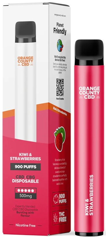 Orange County CBD Vape Pen Kiwi & Strawberries, 250mg CBD + 250mg CBG, 3 ml