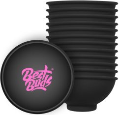 Best Buds Silikon blandeskål 7 cm, svart med rosa logo (12 stk/pose)
