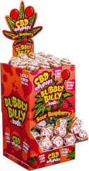 Bubbly Billy Buds 10 mg CBD sure hindbærlollies med Bubblegum indeni - Displaybeholder (100 lollies)