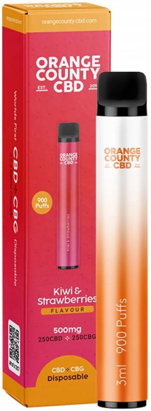 Orange County CBD Vape Pen kivi un zemenes, 250 mg CBD + 250 mg CBG, 3 ml