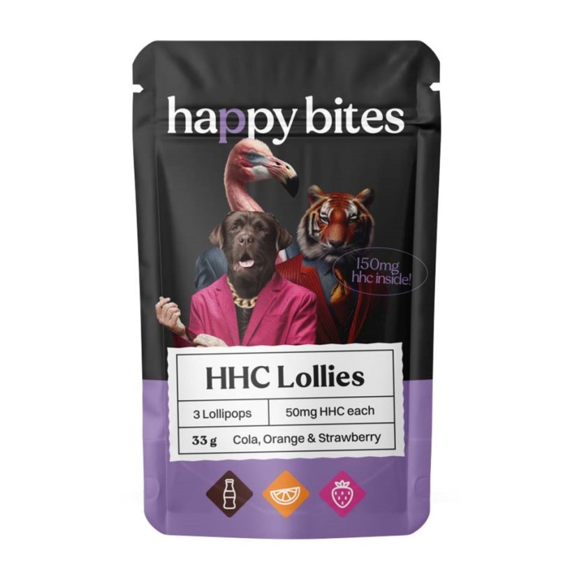 Happy Bites HHC Lollies Cola / Πορτοκάλι / Φράουλα, 3 τεμ x 50 mg, 150 mg