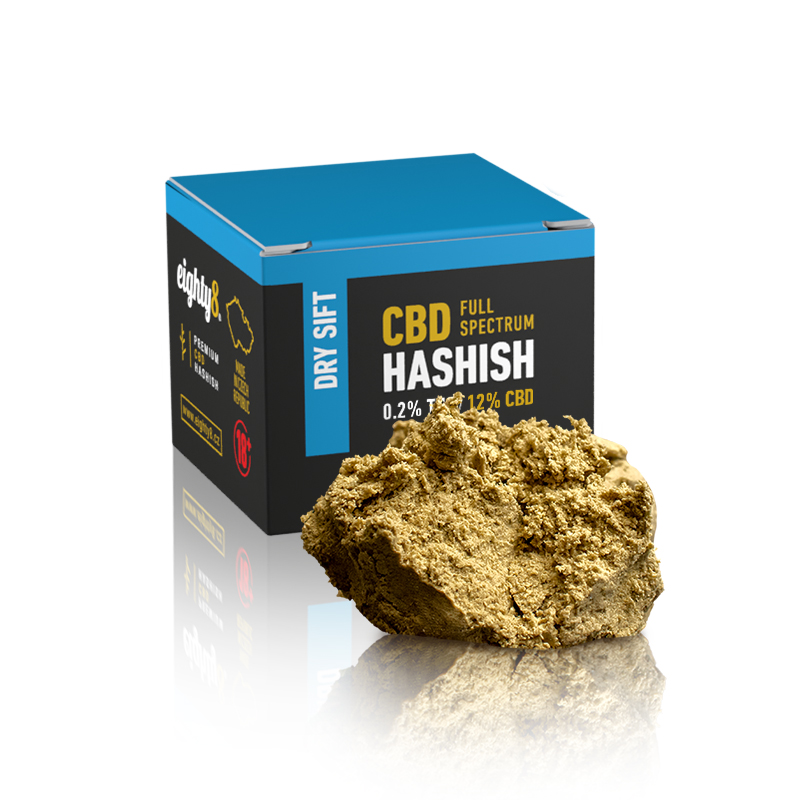 Eighty8 Hashish setacciato a secco con 12% CBD, THC 0,2%, 1 G
