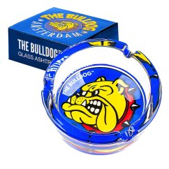 Originálny modrý sklenený popolník Bulldog