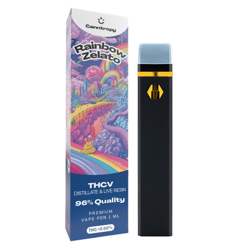 Canntropy THCV Vape Pen de unică folosință Rainbow Zelato terpene de rășină vii, calitate THCV 96%, 1 ml