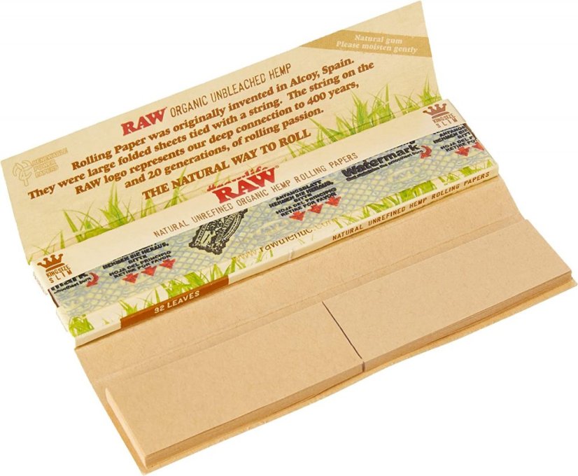 RAW Organic Hamp CONNOISSEUR KingSize Slim puhdistamattomat rullapaperit + TIPS - Laatikko, 24 kpl