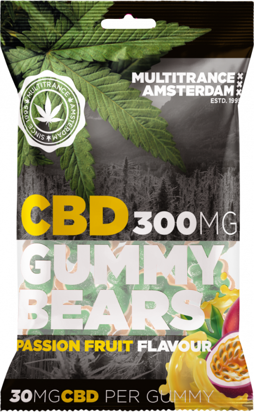 Pasjonsfrukt smaksatt CBD Gummy Bears (300 mg), 40 poser i kartong