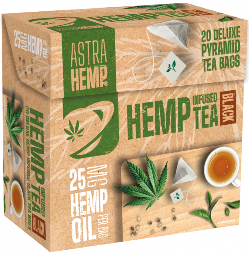 Astra Hemp Black Tea 25 mg Hemp Oil (Box of 20 Pyramid Teabags) - Carton (10 boxes)