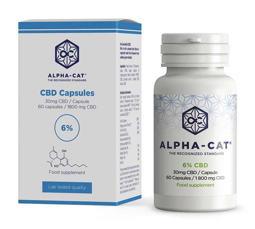 Alpha-CAT Kanapių CBD kapsulės 60x30mg, 1800mg