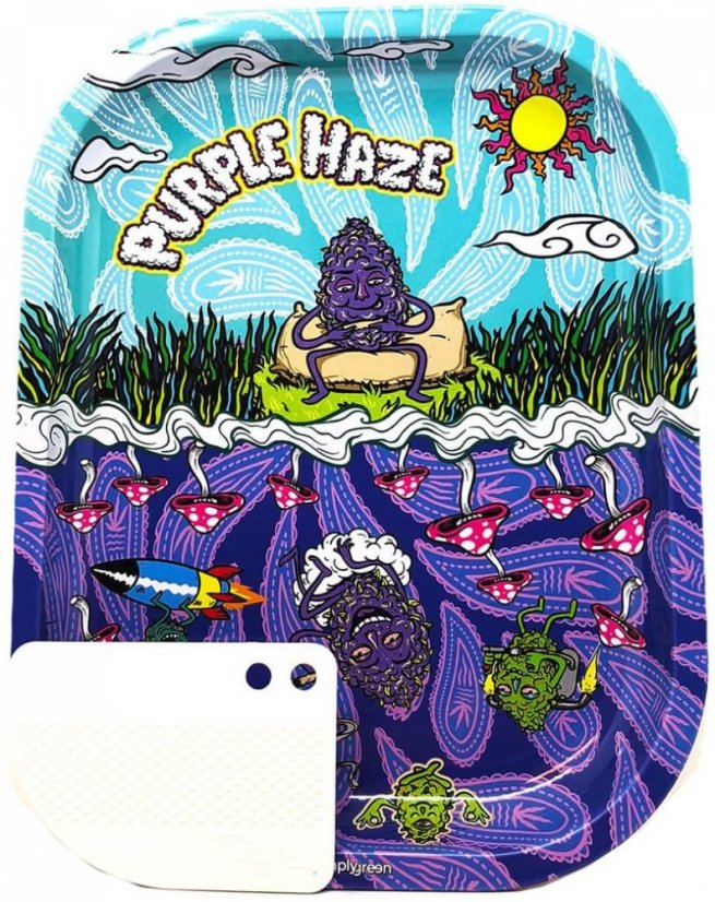 Best Buds Purple Haze Bandeja pequeña de metal con tarjeta magnética para moler