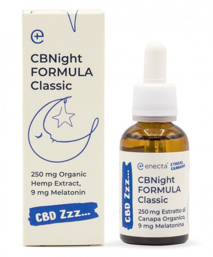 *Enecta CBNight Formula Classic hampolje med melatonin, 250 mg organisk hampekstrakt, 30 ml