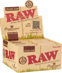RAW Organic Hampa CONNOISSEUR KingSize Slim Oraffinerat rullpapper + TIPS - Box, 24 st