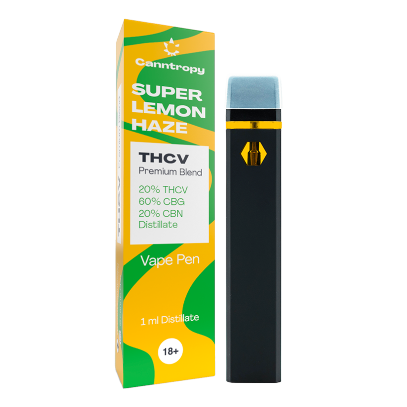 Canntropy THCV Vape Pen Super Lemon Haze 1ml, 20% THCV, 60% CBG, 20% CBN - Displayboks 10 stk