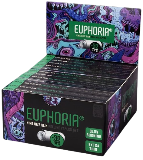 Euphoria King Size Slim Psychedelic Rolling Papers + ფილტრები - ყუთი 24 ც.